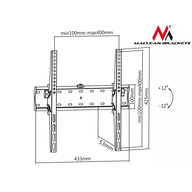 MACLEAN MC-665 Fikseeritud TV seinakinnitus 32-55 tolli ekraanidele, must, kuni 40 kg, VESA 400x400