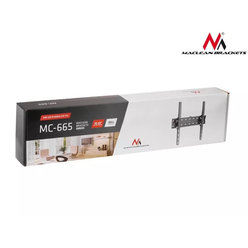 MACLEAN MC-665 Fikseeritud TV seinakinnitus 32-55 tolli ekraanidele, must, kuni 40 kg, VESA 400x400
