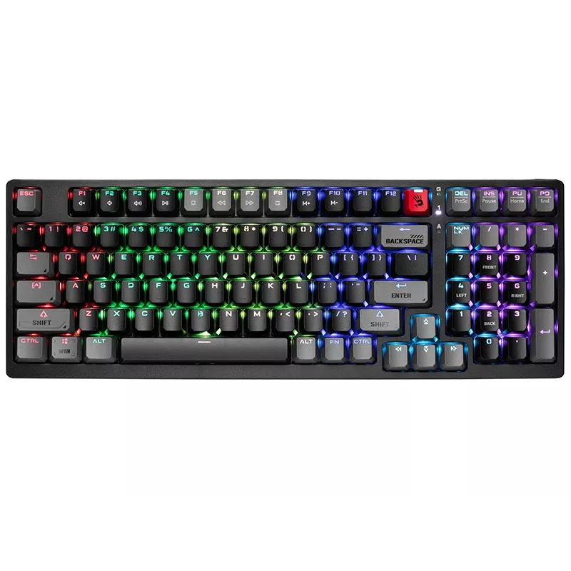 A4Tech Bloody S98 Sports Lime mehaaniline klaviatuur, BLMS Red Plus lülitid, 98-klahviga kompaktne, RGB taustvalgus, USB-C eemaldatav