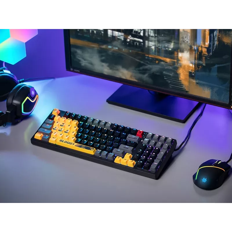 A4Tech Bloody S98 Sports Lime mehaaniline klaviatuur, BLMS Red Plus lülitid, 98-klahviga kompaktne, RGB taustvalgus, USB-C eemaldatav
