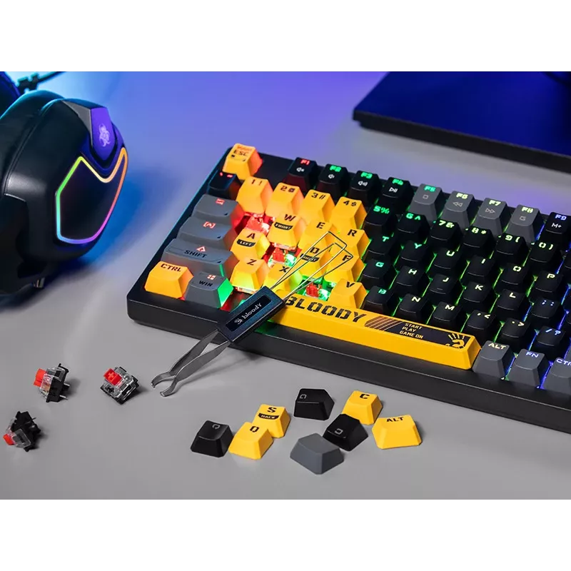 A4Tech Bloody S98 Sports Lime mehaaniline klaviatuur, BLMS Red Plus lülitid, 98-klahviga kompaktne, RGB taustvalgus, USB-C eemaldatav