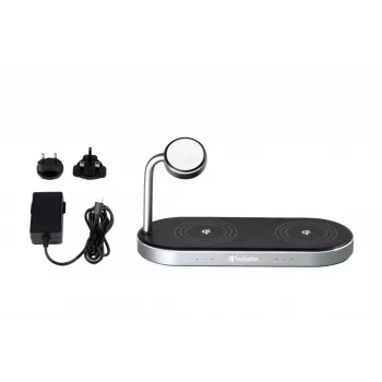 Verbatim 3-in-1 Wireless Charging Station with AC Power Adapter - Black