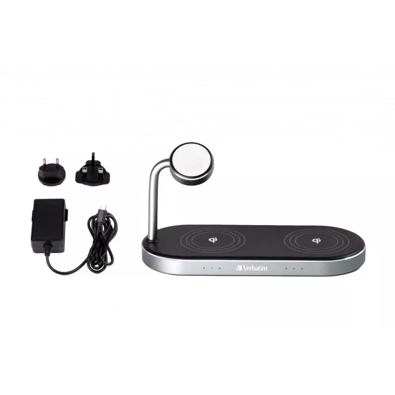 Verbatim 3-in-1 Wireless Charging Station with AC Power Adapter - Black