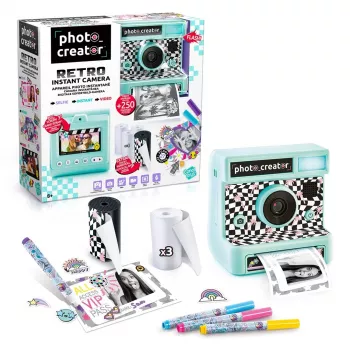 Canal Toys Retro Instant Camera - Must-valge termoprinter, 2.4 inch LCD, 12MP, USB-C, lastele alates 6. eluaastast