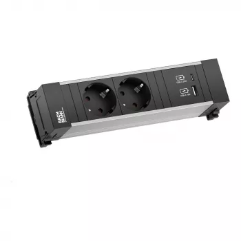 Bachmann Power Frame lauatoitepistikupesa 2x Schuko USB-A USB-C 22W 0,2m GST18 hõbedane