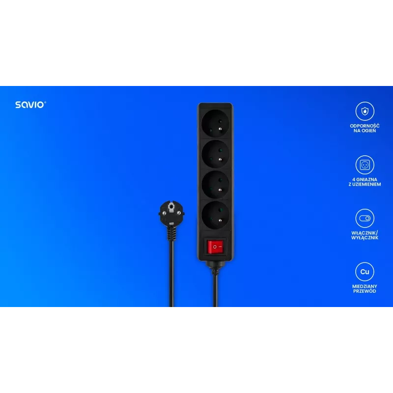 SAVIO LZ-14 4-pesaline pikendusjuhe 2 USB-portiga, 1,5 m kaabel, valge