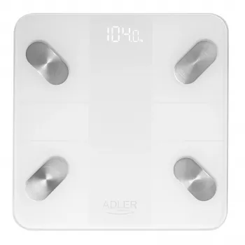 Adler Nutikas Vannikaal AD 8186 Valge – Bluetooth 4.2, Kehakoostise Analüüs, 180 kg Kandevõime, Karastatud Klaas