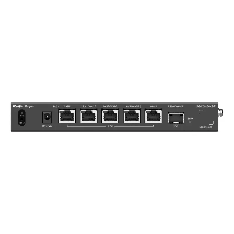 Ruijie Reyee RG-EG406XS-P Multi-WAN pilvlüüsi ruuter, 6x 2.5GE RJ45, 1x 10GE SFP+, 4 PoE, VPN, riiulipaigaldus