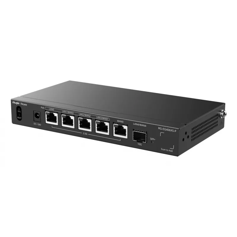 Ruijie Reyee RG-EG406XS-P Multi-WAN pilvlüüsi ruuter, 6x 2.5GE RJ45, 1x 10GE SFP+, 4 PoE, VPN, riiulipaigaldus