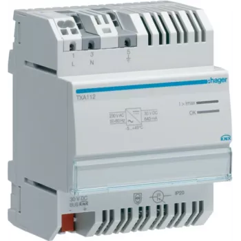 Hager TXA112 KNX siini toiteallikas 230V AC 30V DC 640mA hall