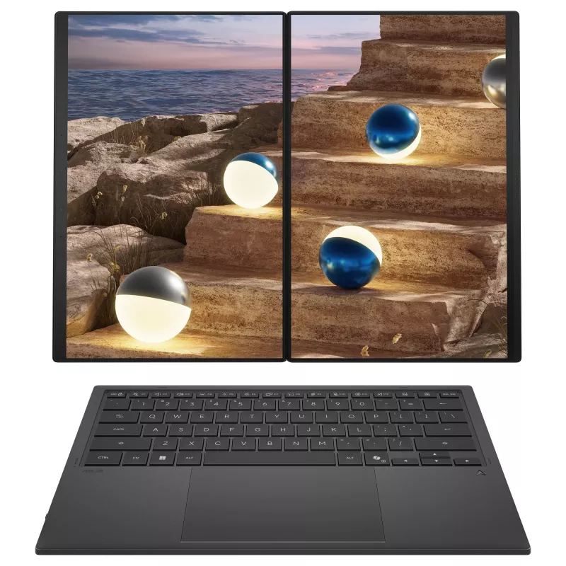 ASUS Zenbook Duo UX8407AA-SN469X Copilot+ PC sülearvuti, 14-tolline 3K OLED puutetundlik 144Hz, Intel Core Ultra 9 386H, 32GB LPDDR5x, 1TB SSD, Windows 11 Pro, saksa QWERTZ klaviatuur