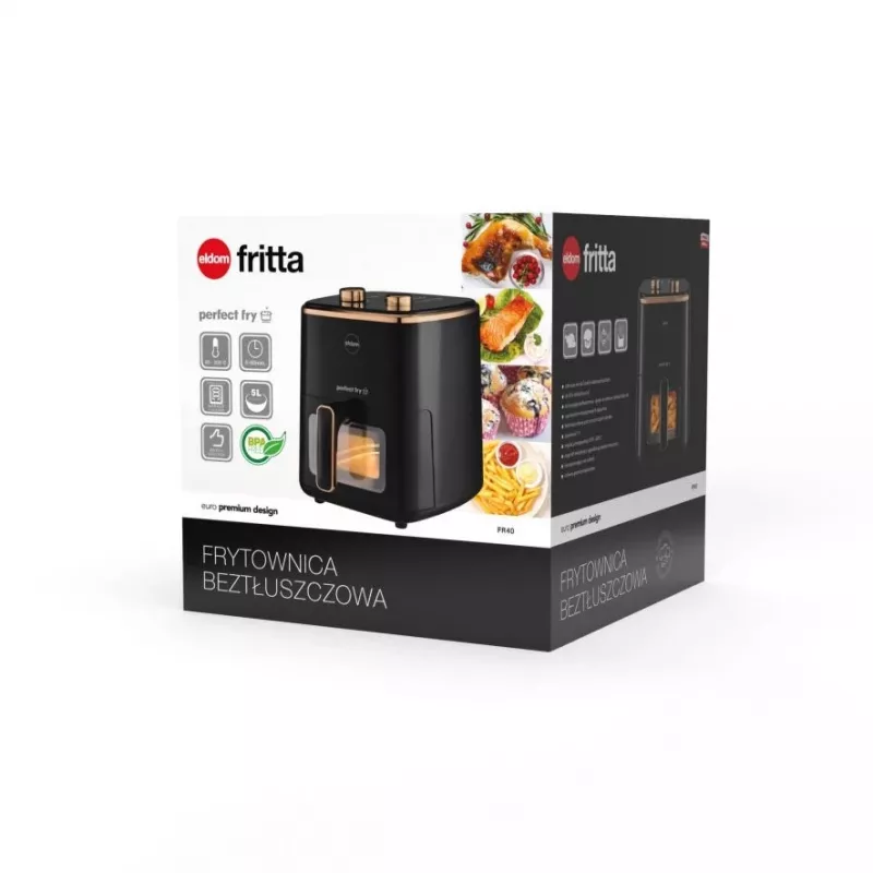 ELDOM FRITTA Rasvavaba Fritüür 5.0 L Reguleeritav Temp. Taimer 1500 W Üksik 5 L Eraldiseisev Kuumaõhufritüür Must