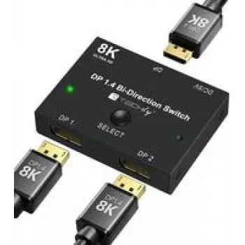 TECHLY IDATA-DP-2DP-8KT Kahesuunaline DisplayPort 1.4 Lüliti 8K 2-sisend-1-väljund / 1-sisend-2-väljund jaotur