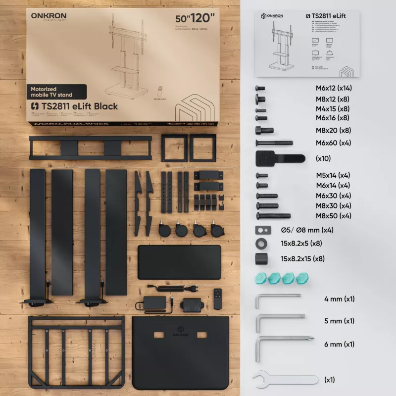 ONKRON TS2811E-B mobiilne TV alus 50-120-tollistele ekraanidele, must