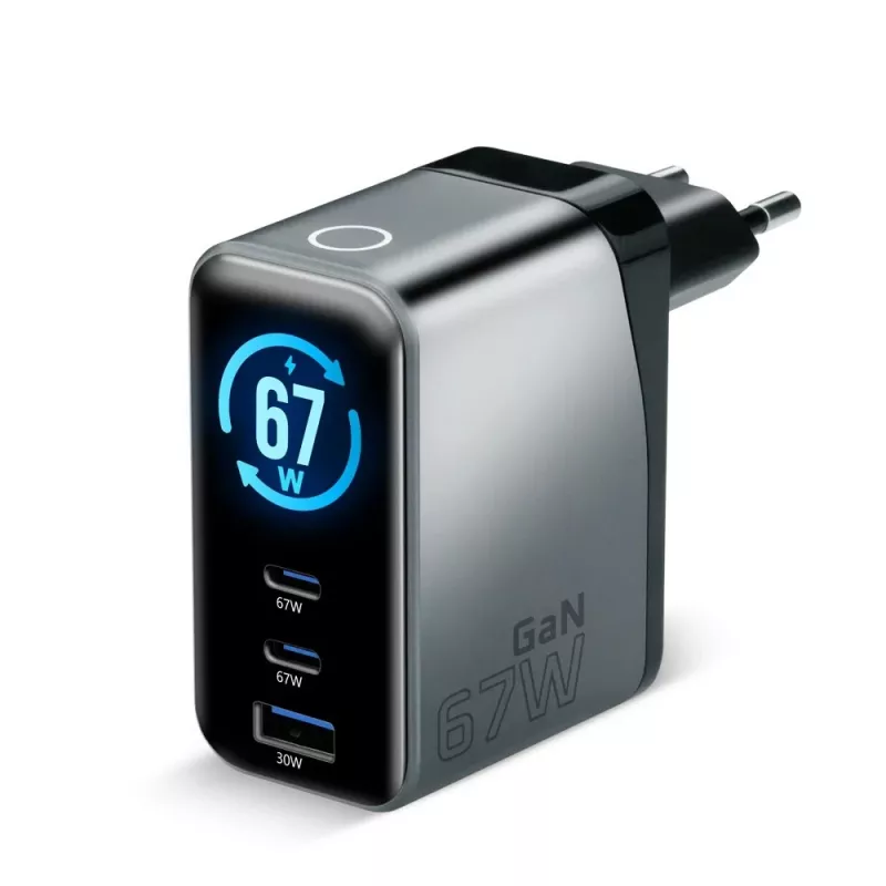 EVERACTIVE SC-670Q GaN 67W USB-C laadija 2x USB-C ja 1x USB-A, Quick Charge 4+, PD 3.0, must