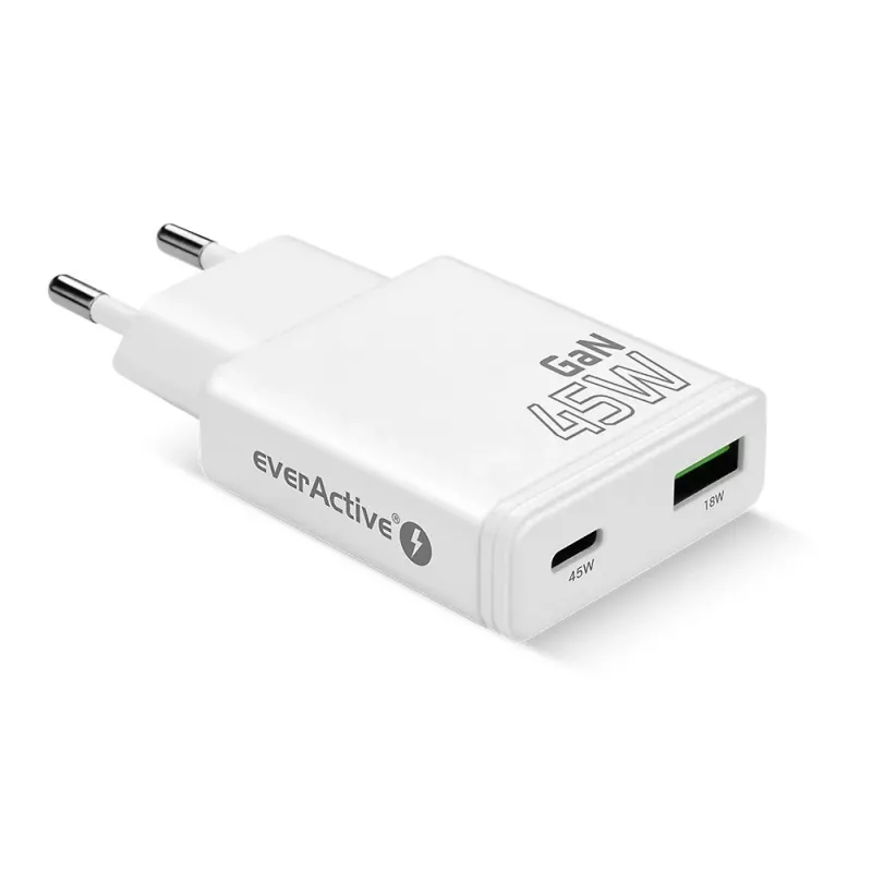 EVERACTIVE GaN QC3.0 45W USB-C seinadapter SC-460Q Valge