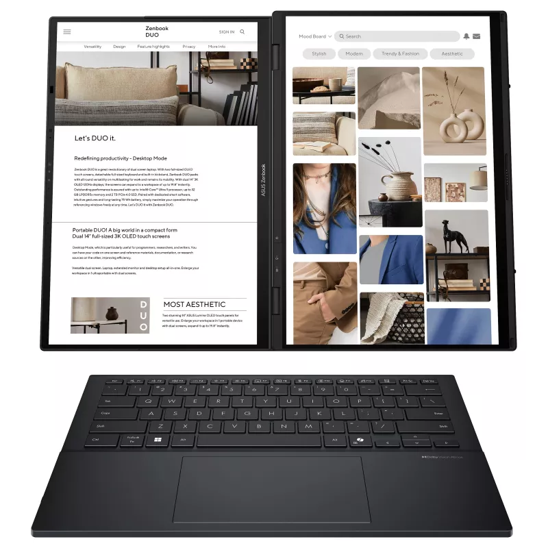 ASUS Zenbook Duo UX8406CA-QL331W 14 inch OLED Touch 2-in-1 Sülearvuti (Intel Core Ultra 9 185H, 32GB RAM, 1TB SSD, Windows 11 Home) - Inkwell Gray