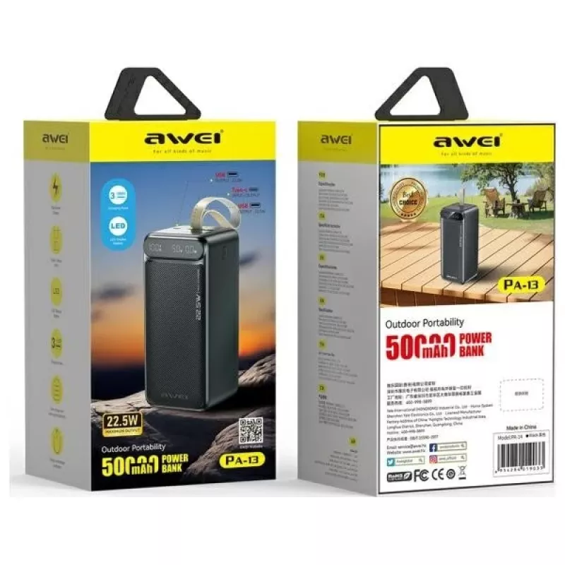 AWEI PA-13 Power Bank 50000mAh 22.5W Must