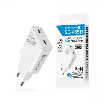 EVERACTIVE GaN 45W USB-C Laadija QC3.0 SC-465Q Valge
