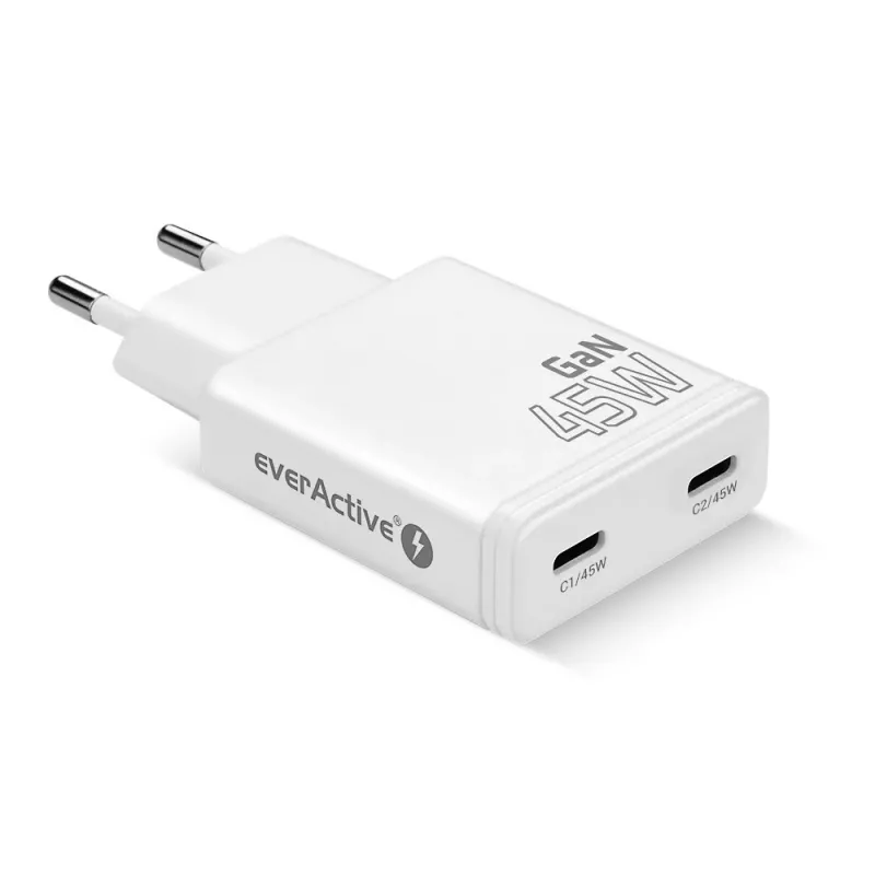 EVERACTIVE GaN 45W USB-C Laadija QC3.0 SC-465Q Valge