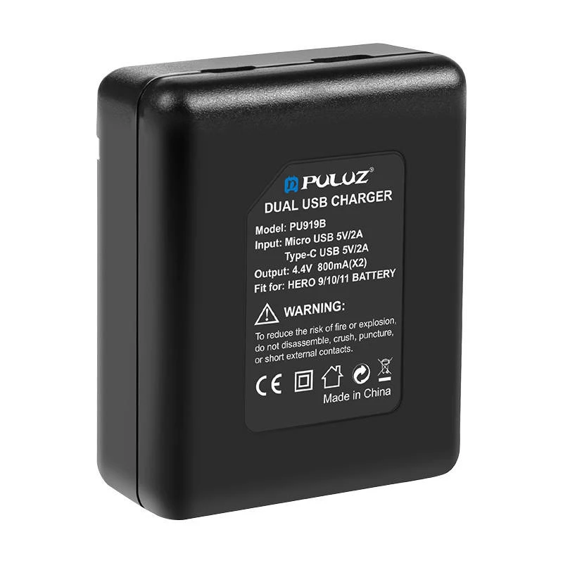 PULUZ PU919B Kahe pesaga akulaadija GoPro Hero 9/10/11/12 jaoks