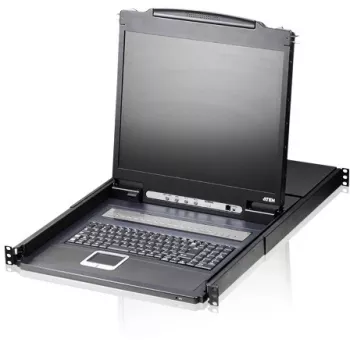 ATEN CL1308N LCD KVM-konsool 8-pordilise KVM-lülitiga - 19 inch LCD, PS/2 ja USB, VGA, 1280x1024, must, 1U riiulisse paigaldatav