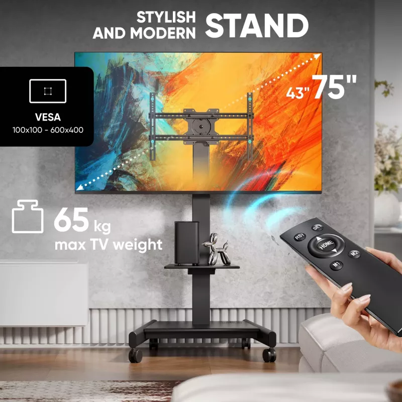 ONKRON TS1552E-B TV mobiilne alus 43-75-tollistele ekraanidele, must