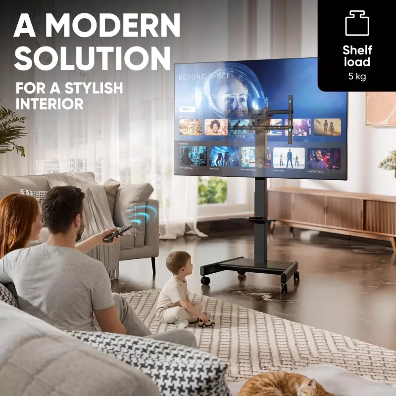 ONKRON TS1552E-B TV mobiilne alus 43-75-tollistele ekraanidele, must