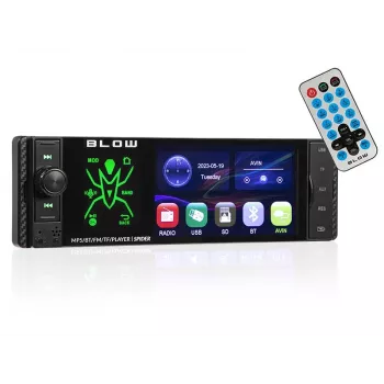 BLOW Spider 4CAL RDS RGB autoraadio Bluetooth, USB, SD, AUX, puuteekraan, RGB taustvalgustus, kaugjuhtimispult, 1 DIN, 4x45W