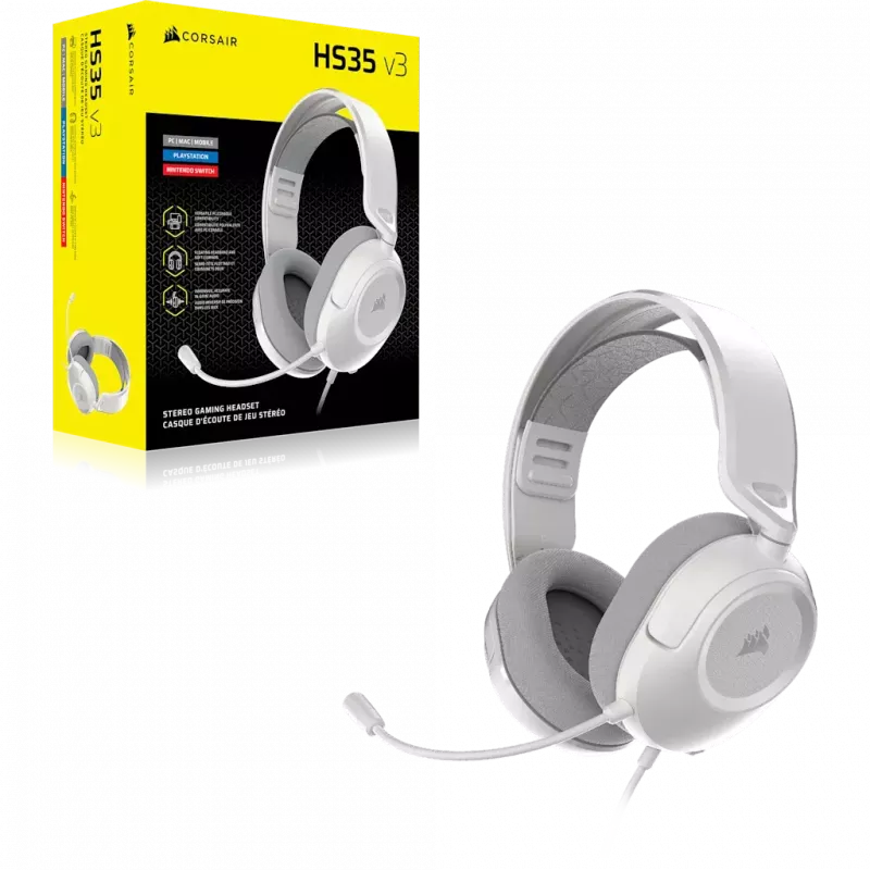 Corsair HS35 v3 Wired Gaming Headset White
