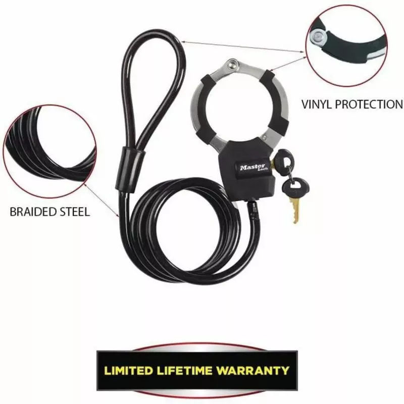 Master Lock Street Cuff võtmega kaabellukk - must - 1000 mm - 8 mm