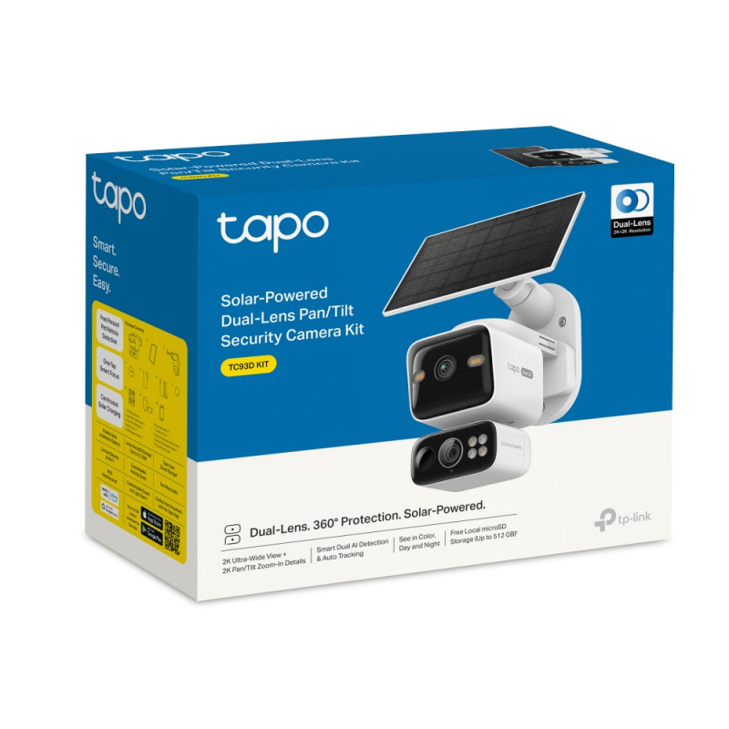 TP-LINK Tapo TC93D KIT V1 Solar-Powered Security Camera Kit - 2K QHD Pan/Tilt Wi-Fi Camera with Solar Panel