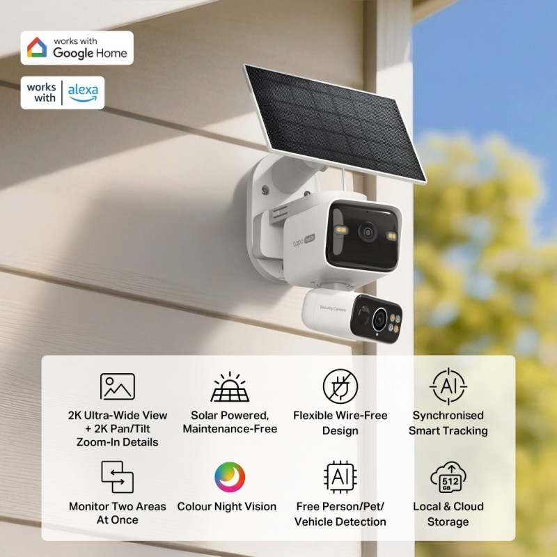 TP-LINK Tapo TC93D KIT V1 Solar-Powered Security Camera Kit - 2K QHD Pan/Tilt Wi-Fi Camera with Solar Panel