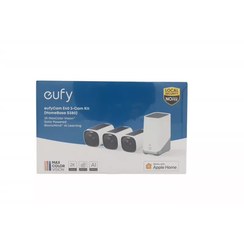 eufy Security eufyCam E40 3-kaamera komplekt koos HomeBase 3-ga, 2K eraldusvõime, juhtmevaba, IP65, värviline öövaatlus, AI tuvastus, 120-päevane aku tööiga