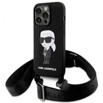 Karl Lagerfeld KLHCP15XSCBSKNK iPhone 15 Pro Max 6.7 inch kõva ümbris must crossbody silikoon Ikonik