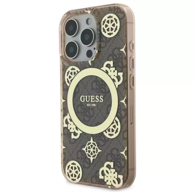 Guess GUHMP16LH4PYEEW Hardcase Apple iPhone 16 Pro 6,3 inch pruun Peony On 4G Background MagSafe