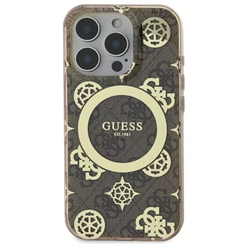 Guess GUHMP16LH4PYEEW Hardcase Apple iPhone 16 Pro 6,3 inch pruun Peony On 4G Background MagSafe