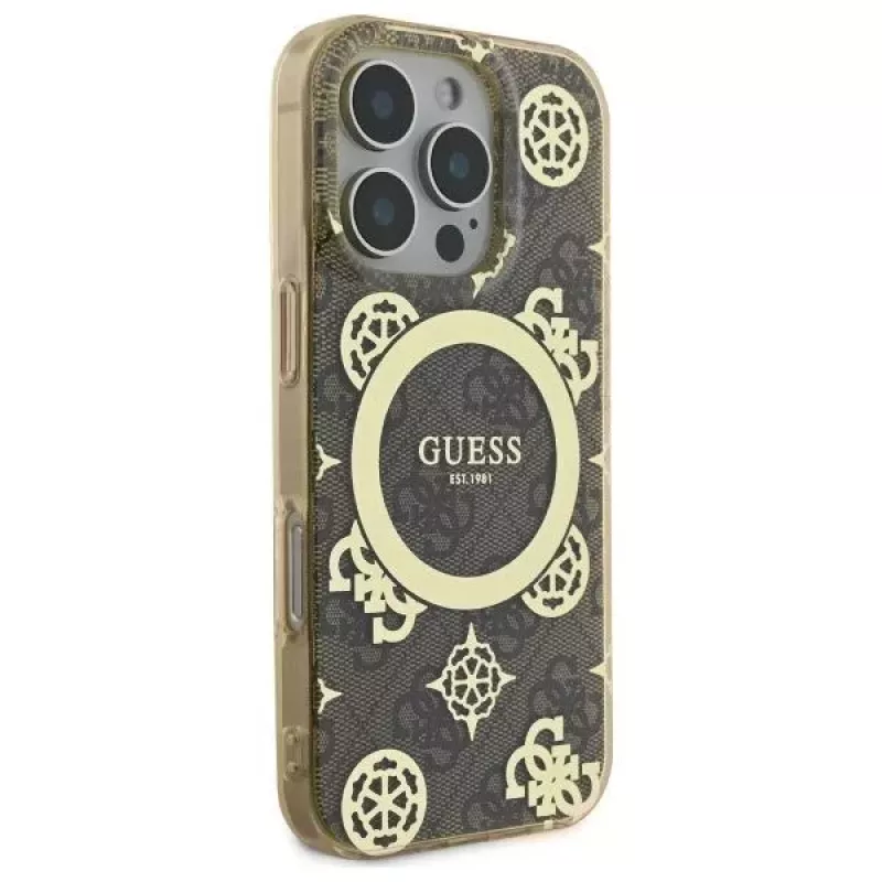 Guess GUHMP16LH4PYEEW Hardcase Apple iPhone 16 Pro 6,3 inch pruun Peony On 4G Background MagSafe