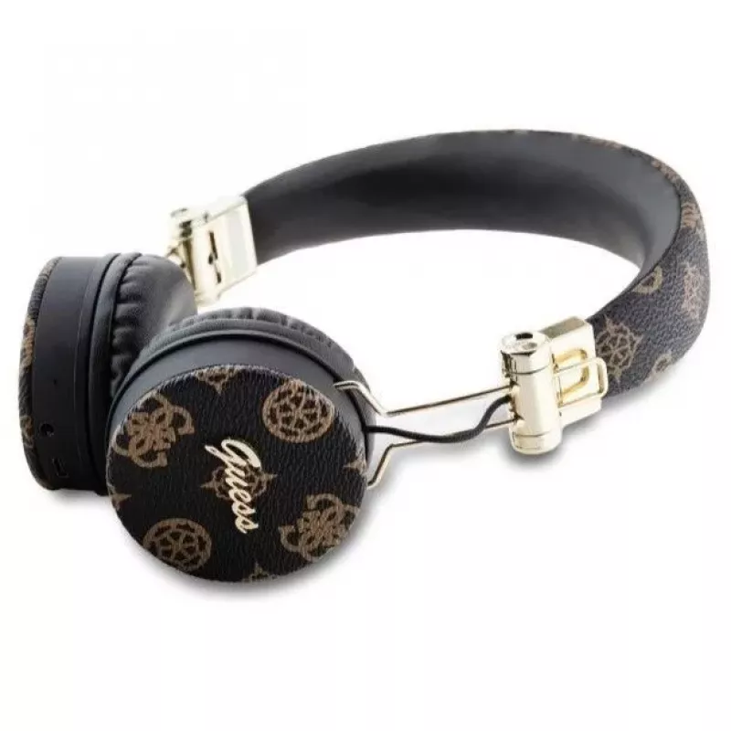 Guess Peony Script Round Shape Wireless Over-Ear Headphones with Bluetooth 5.3 and ENC (Black)
