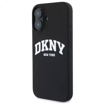DKNY DKHMP16SSNYACH Kõva ümbris Apple iPhone 16 6,1-tollisele mustast silikoonist valge trükitud logoga MagSafe