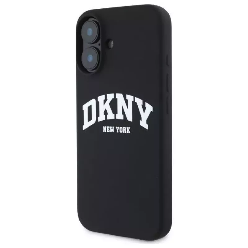 DKNY DKHMP16SSNYACH Kõva ümbris Apple iPhone 16 6,1-tollisele mustast silikoonist valge trükitud logoga MagSafe