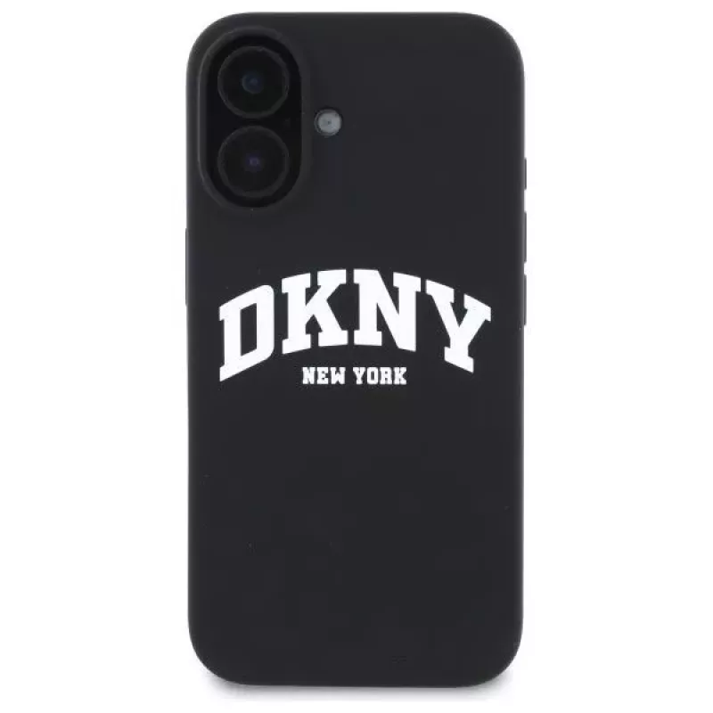 DKNY DKHMP16SSNYACH Kõva ümbris Apple iPhone 16 6,1-tollisele mustast silikoonist valge trükitud logoga MagSafe