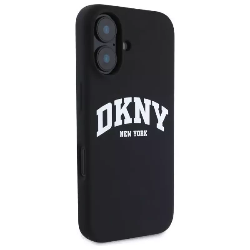 DKNY DKHMP16SSNYACH Kõva ümbris Apple iPhone 16 6,1-tollisele mustast silikoonist valge trükitud logoga MagSafe