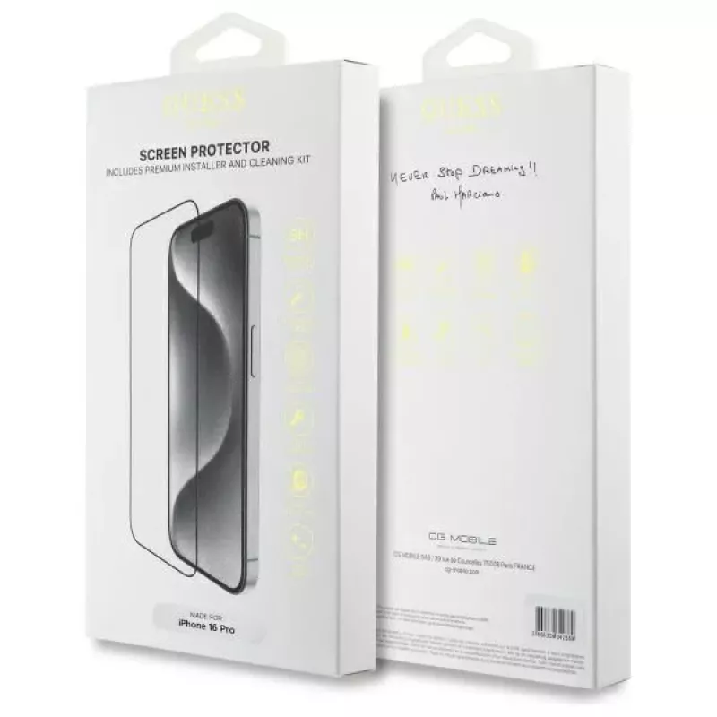 Guess GUTGP16LBOKGCIT iPhone 16 Pro 6.3 tolli ekraanikaitse 2.5D karastatud klaas läbipaistev