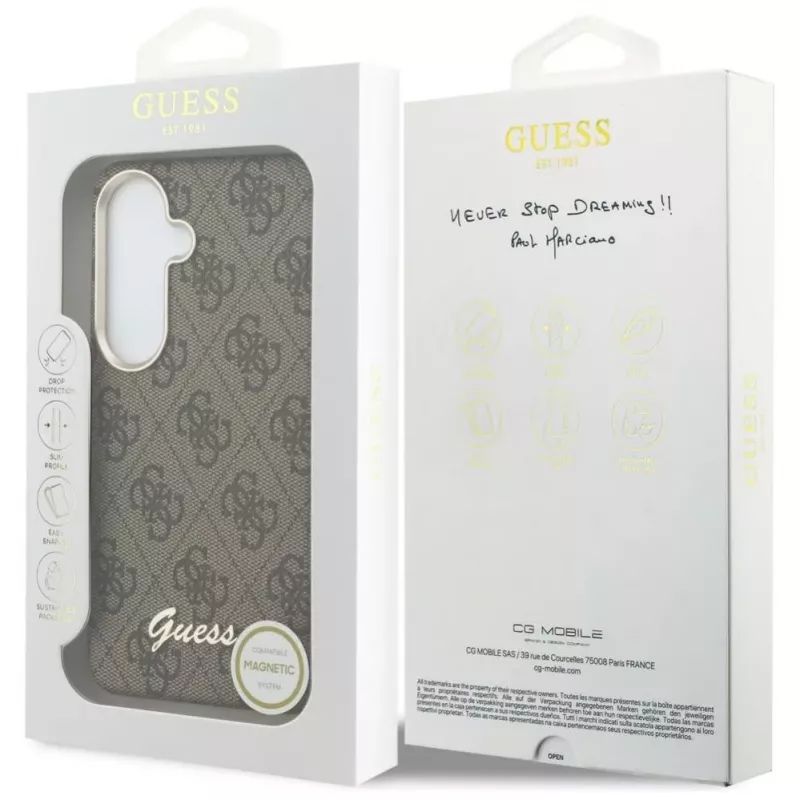 Guess 4G Script MagSafe ümbris Samsung Galaxy S26 jaoks (pruun)