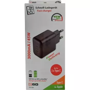2GO ACV seinadapter 100-240V 2x USB-C 3000mA must (797386)