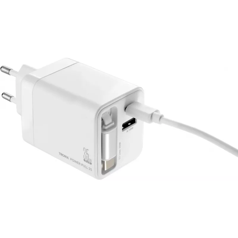 TROIKA POWER PULL 35 Autolaadija 35W USB-C PD & USB-A QC 3.0 Valge (CHA35/WH)