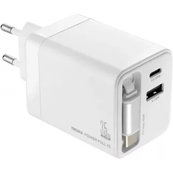TROIKA POWER PULL 35 Autolaadija 35W USB-C PD & USB-A QC 3.0 Valge (CHA35/WH)