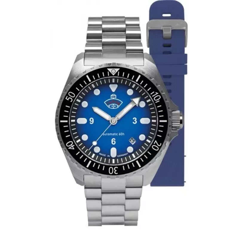 Ruhla 1929 NVA Kommando 4960M-3 SET Automaatkell 40mm Musta Sihtnumbri ja Nahk- ja NATO Rihmaga
