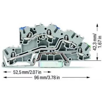 WAGO 2003-7646 3-juhiline läbiv klemmliist, 2,5 mm², 800 V, hall, DIN-riiuli paigaldus